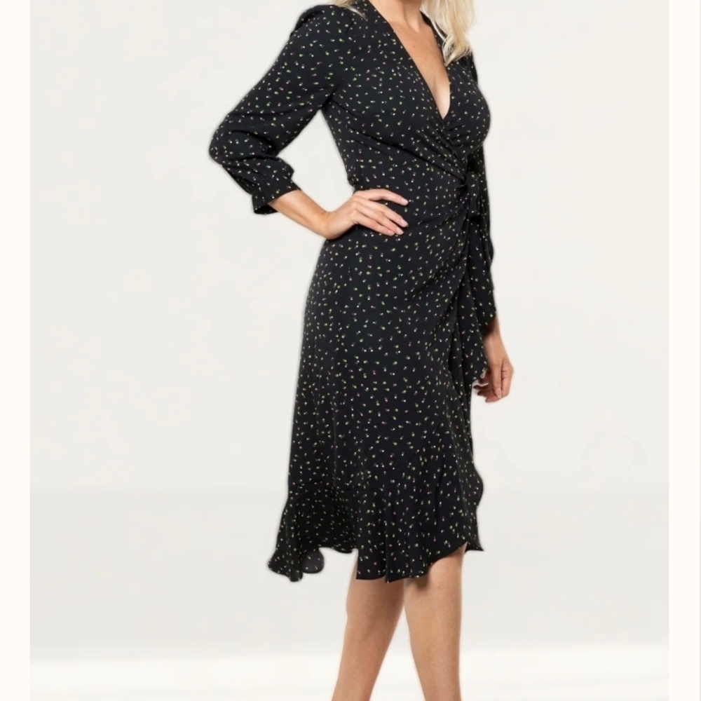 Whistles Black Long Sleeve Dress with Dotted Pattern